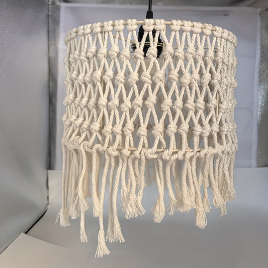 Hand Woven Linen and Fabric Art Decorative Lampshade，With satin metallic sheen - Cylindrical Replacement Lampshade Suitable for E26/E27Bulb，No wiring required，Farmhouse Style Living Room Bedroom Home Decor，Bedroom Lighting Fixtures，Rural Charm，Exquisite C
