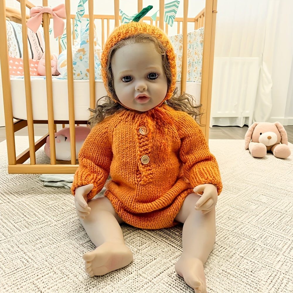 Newborn Photography Outfit Orange Theme Knit Hat and Long Sleeve Romper Studio Photo Shooting Accessories Set Easter Shower Gift for Baby Girl Boy