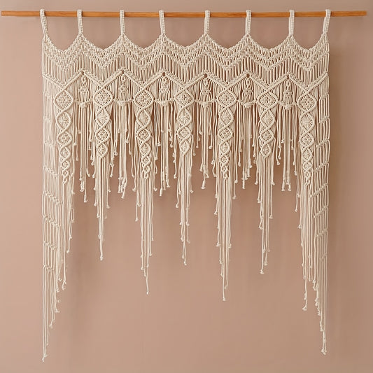 1Pieces Macrame Wall Hanging Bohemian Style Wall Decoration Tapestry Curtain Valance Short Door Curtain Handwoven Lace Tassel Leaf Curtain Partition Curtain - Does not include wooden sticks