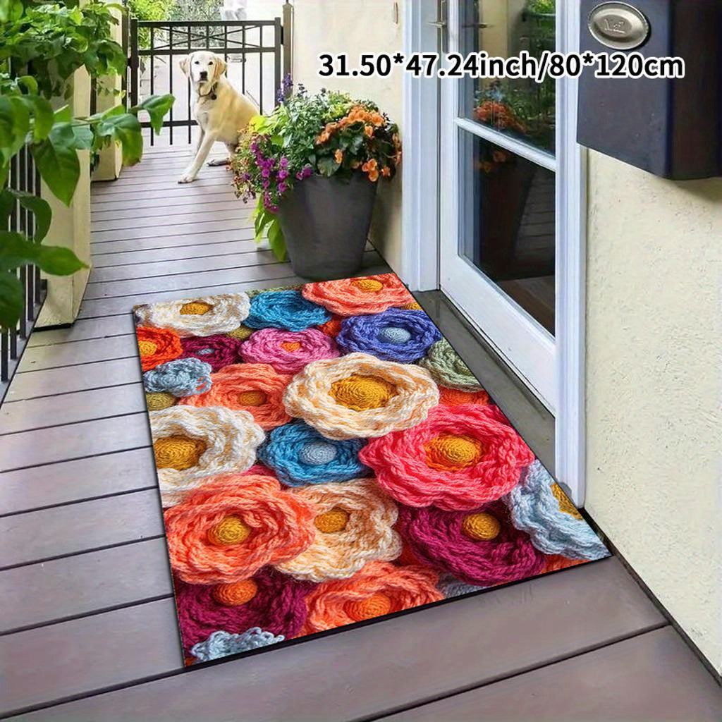 Ultra-Soft Thick Velvet Mat with Vibrant Crochet Floral Pattern - Machine Washable, Non-Slip, Durable for Entryway, Bedroom, Living Room, Youngsters' Room - Cloud-Like Softness, Warm Home Decor, Versatile Mat|Vibrant Mat Design|Durable