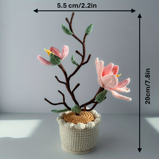 Handmade Crochet Magnolia Flower Pot Plant