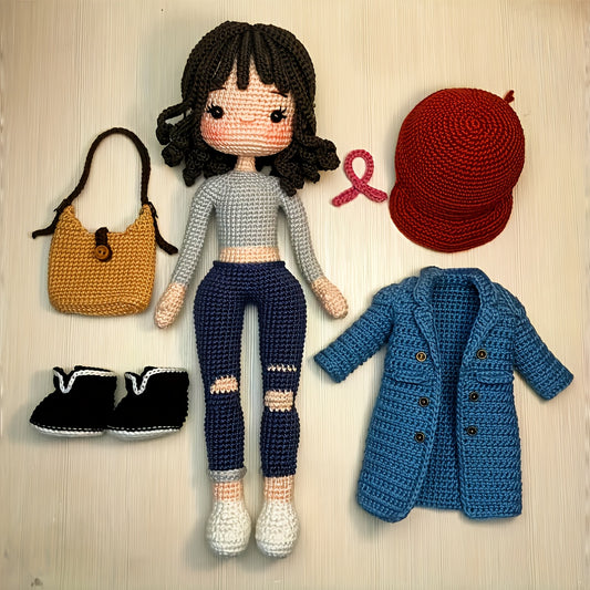 1pc/set, crochet material pack suitable for beginners, windbreaker coat girl, cool girl knitting kit with step-by-step video tutorials, a DIY knitting kit, cute and interesting spring and summer home decoration items, suitable for schoolbag pendants, indo