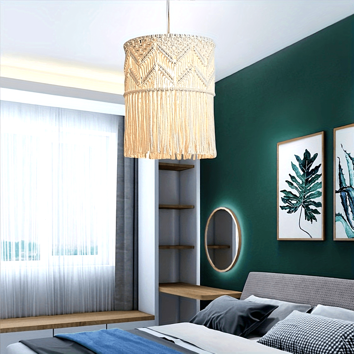 1Pieces Bohemian Style Hanging Ornament Hand Woven Tassel Pendant Light Decorative Lamp Shade - Does not include lights
