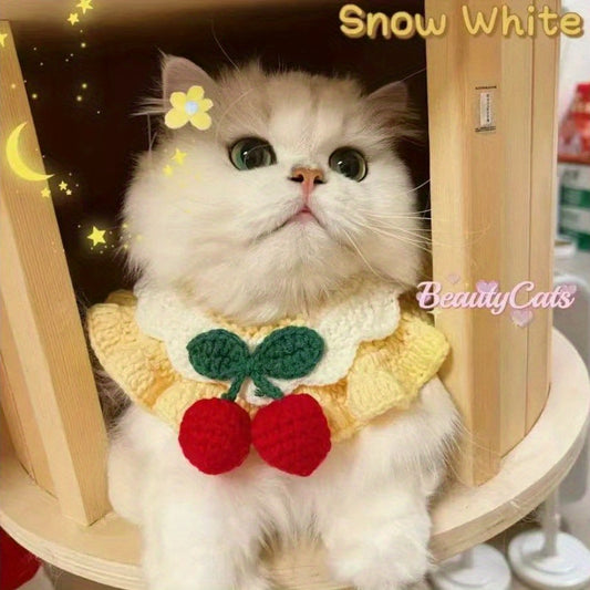 Handmade Crochet Pet Bib Collar（For Cats and Small Dogs）- Cute Animal Patterns（Bear、Rabbit、Lion）Pair with Floral and Polka Dot Patterns，Soft yarn material，Bright colors，Oval design is comfortable and easy to identify