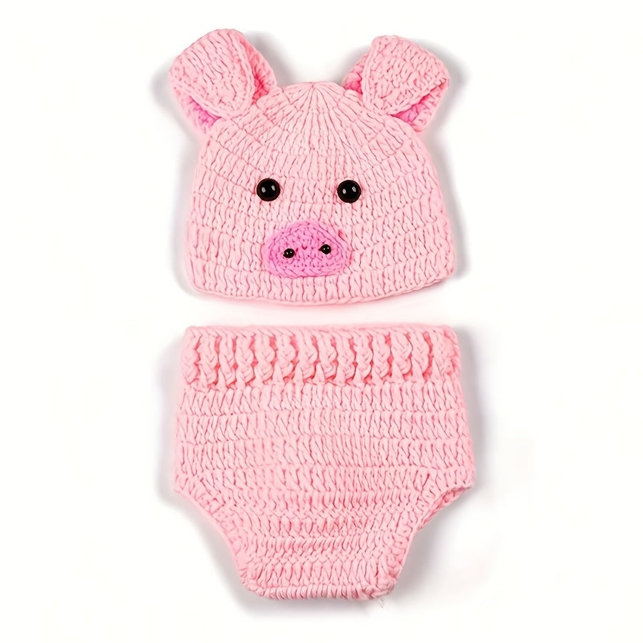 Baby Photography Props Pig Hat Shorts Set Newborn Animal Costume Handmade Photo Outfit