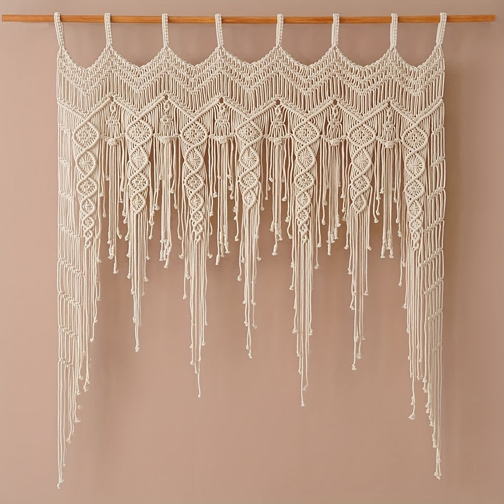 1Pieces Macrame Wall Hanging Bohemian Style Wall Decoration Tapestry Curtain Valance Short Door Curtain Handwoven Lace Tassel Leaf Curtain Partition Curtain - Does not include wooden sticks