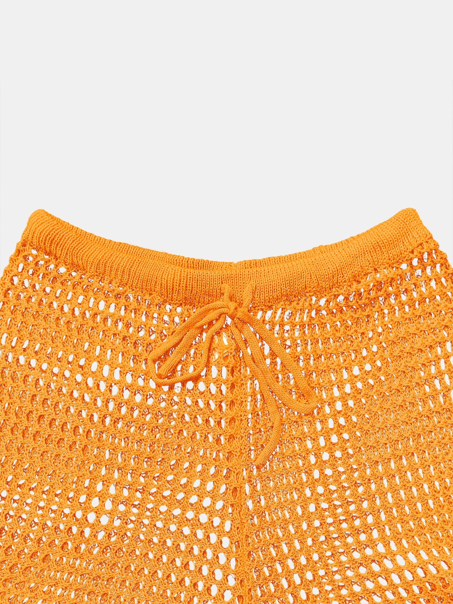 Women's Bright Orange Crochet-Texture Drawstring Waist Straight-Leg Beach Pants - Lightweight Semi-Sheer Summer Vacation Pants with Medium Stretch, Hand Wash/Dry Clean, Beach Clothes