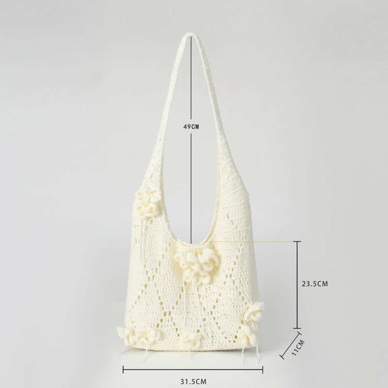 Original Handmade Crochet Woven Bag Women2025New ins Mori Hollow Flower Shoulder Bag Portable Crossbody Bag Summer