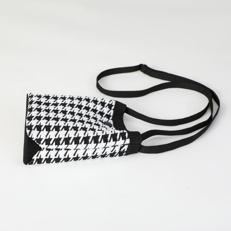 Black and White Houndstooth Crossbody Small Bag for Women, Fashionable Versatile Retro Mini Portable Phone Small Square Bag