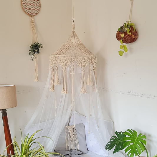 1Pieces Large Handwoven Macrame Tassel Hanging Decorative Lampshade Can be used as a bed canopy Bohemian Style Hanging Pendant Light Decorative Lampshade - Does not include lights