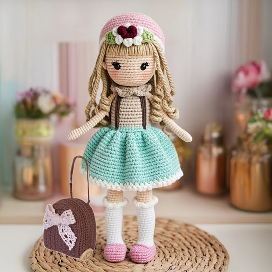 1Princess Beginner Crochet Kit，Crochet Kit for Adults，With Step-by-Step Textual Tutorial，Luggage Girl DIY Woven Kit，Cute and Fun Spring Summer Home Decor Ornaments，Birthday Valentine's Day Holiday Gifts