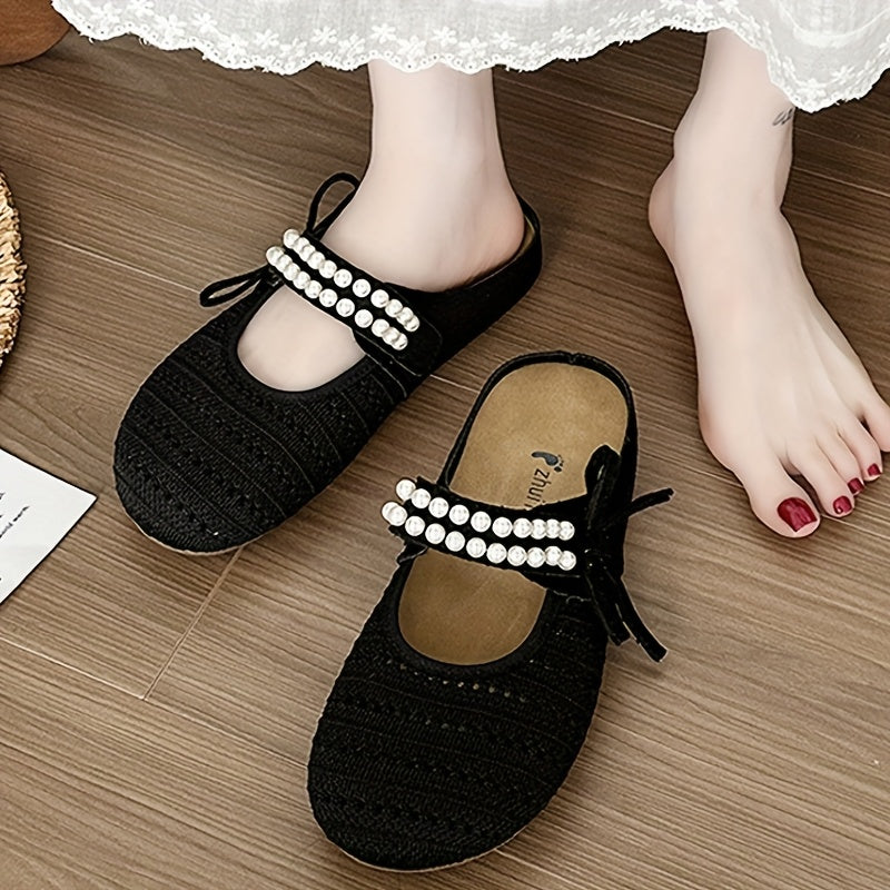Women'S Yellow Crochet Sandals with Pearl Accents - Fashionable, Comfortable No-Show Slippers for Indoor/Outdoor Use, Rubber Sole, Synthetic Faux Leather Insole, Fabric Upper, Perfect for Summer and 59 Festivals, Festive Footwear | Crochet Sandals | Comfo