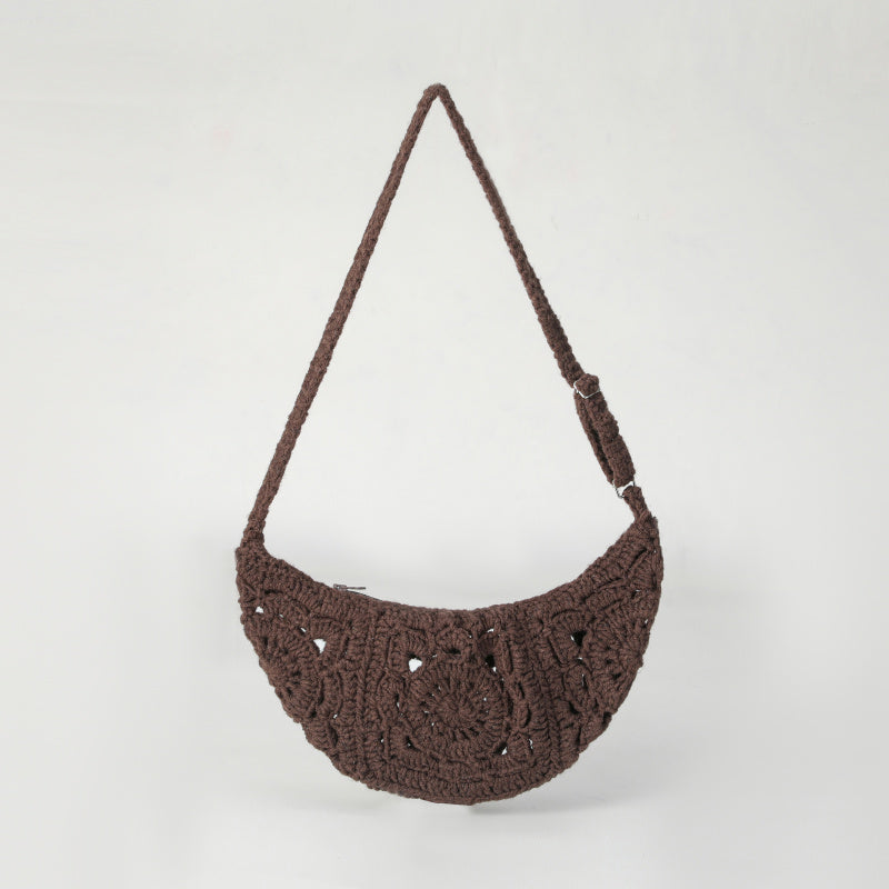 Crescent Handbag Handmade Crochet Crossbody Bag for Women2025Artistic Retro Style Cotton Thread Woven Small Square Bag ins Niche Bag