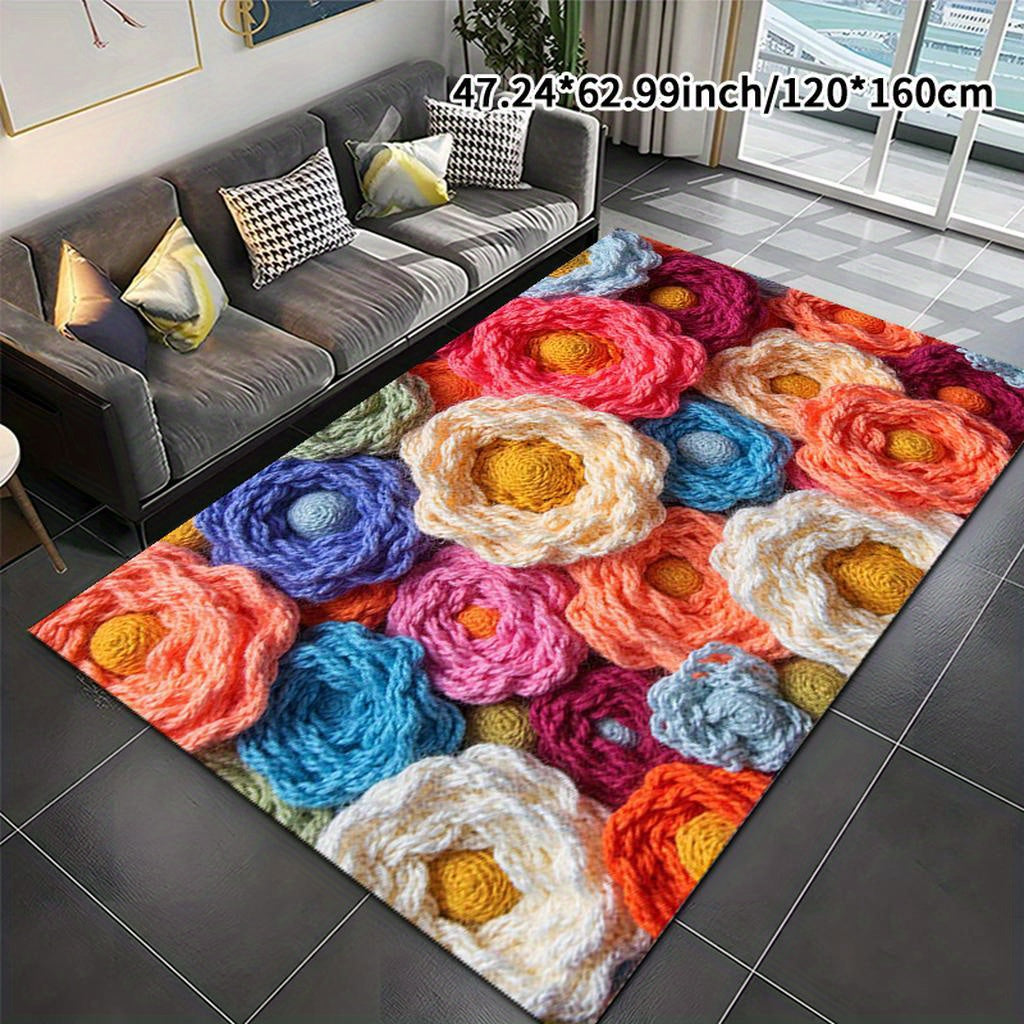Ultra-Soft Thick Velvet Mat with Vibrant Crochet Floral Pattern - Machine Washable, Non-Slip, Durable for Entryway, Bedroom, Living Room, Youngsters' Room - Cloud-Like Softness, Warm Home Decor, Versatile Mat|Vibrant Mat Design|Durable
