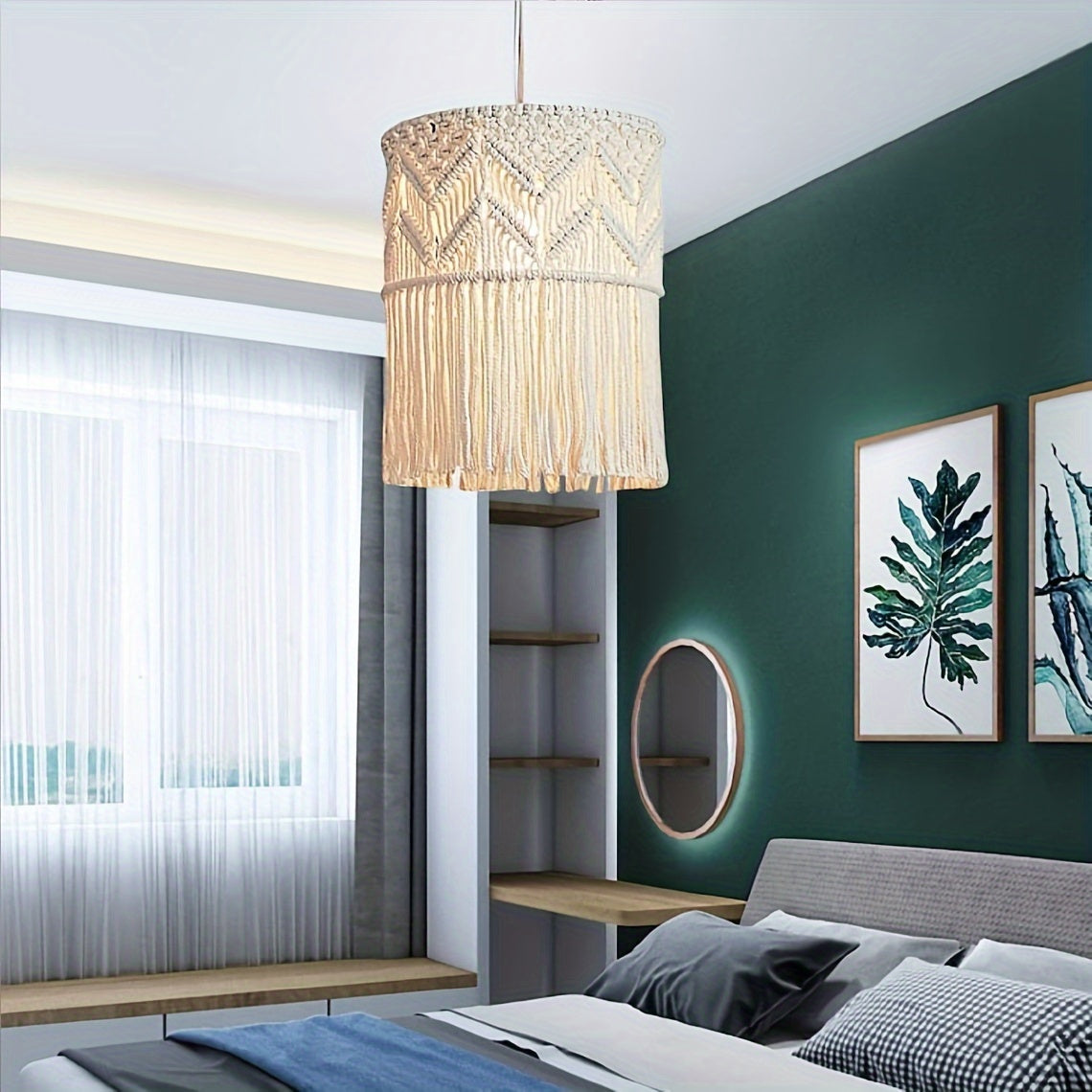 1Pieces Bohemian Style Hanging Ornament Hand Woven Tassel Pendant Light Decorative Lamp Shade - Does not include lights