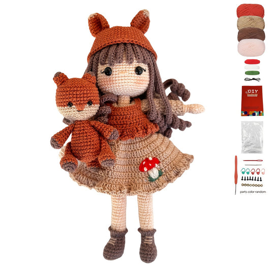 1Princess Beginner Crochet Kit，Crochet Kit for Adults，With Step-by-Step Textual Tutorial，Fox Girl DIY Woven Kit，Cute and Fun Spring Summer Home Decor Ornaments，Birthday Valentine's Day Holiday Gifts