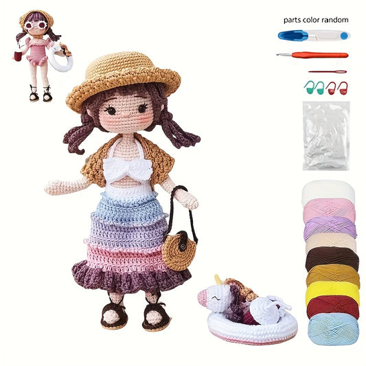 2in1 Crochet DIY Kits for Beginners with English Step-by-Step Text PDF Tutorials Instructions - Colorful Doll & Unicorn Accessories, All-Season Fabric Craft Kit for Beginners, Beginner Craft Kit|Playful Design|Easy Assembly Kit