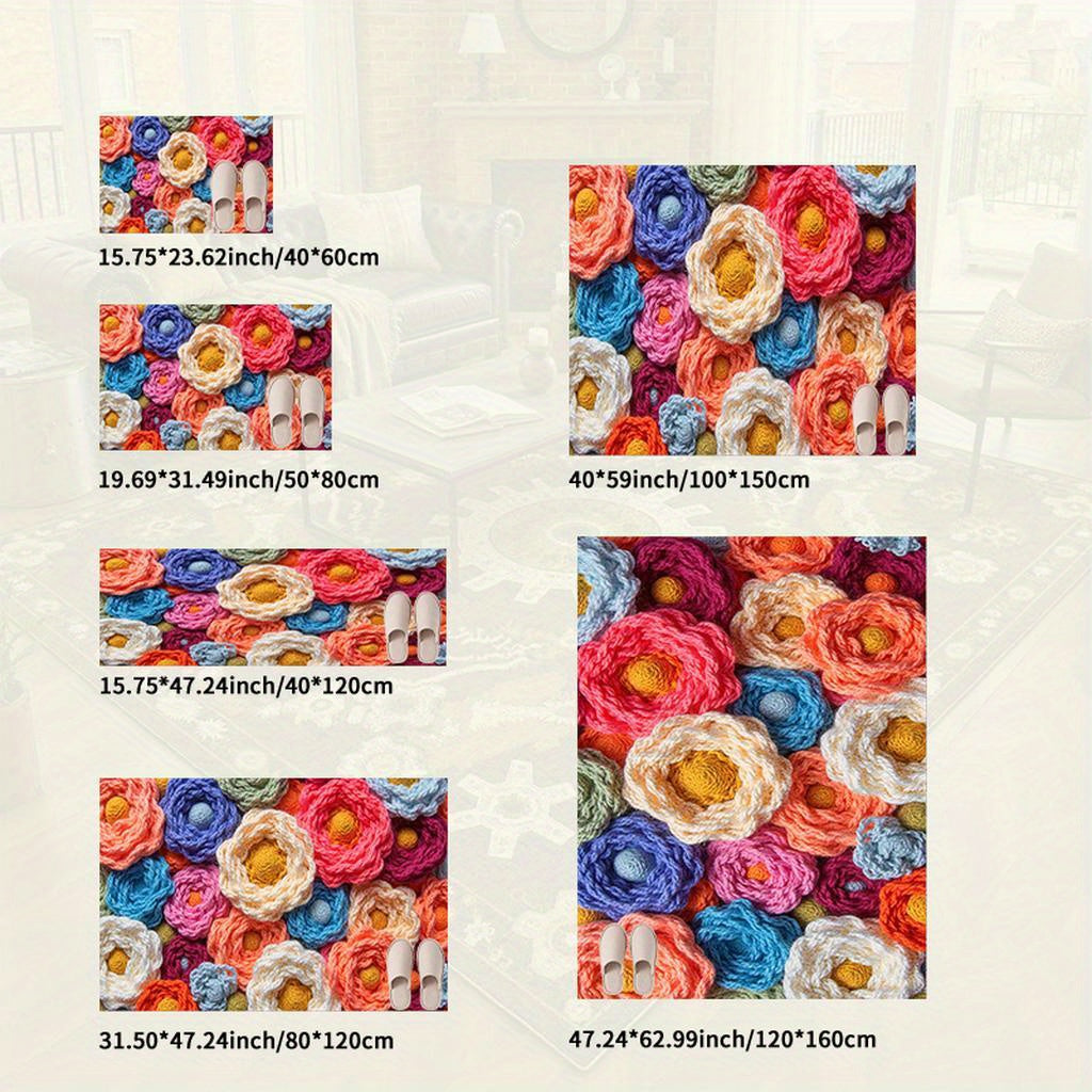 Ultra-Soft Thick Velvet Mat with Vibrant Crochet Floral Pattern - Machine Washable, Non-Slip, Durable for Entryway, Bedroom, Living Room, Youngsters' Room - Cloud-Like Softness, Warm Home Decor, Versatile Mat|Vibrant Mat Design|Durable
