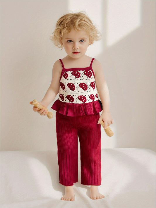 Toddler Girl 2 Decorative Flowers in Bulk/Fruit Rolled Hem Tank Tops and Elastic Pants Set Baby Summer Outfits，Outdoor