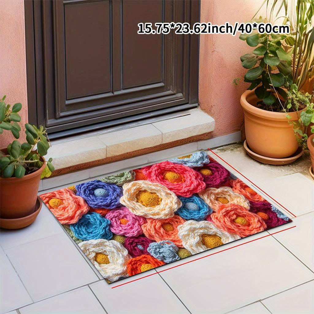 Ultra-Soft Thick Velvet Mat with Vibrant Crochet Floral Pattern - Machine Washable, Non-Slip, Durable for Entryway, Bedroom, Living Room, Youngsters' Room - Cloud-Like Softness, Warm Home Decor, Versatile Mat|Vibrant Mat Design|Durable
