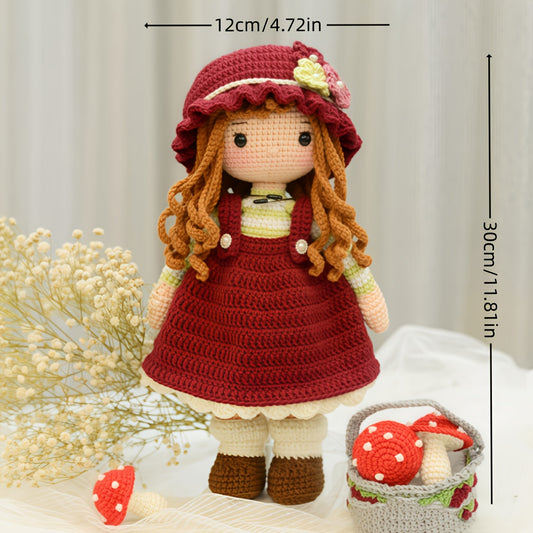 1Pieces/Set，Beginner Crochet Kit Little Girl Picking Mushrooms，Amigurumi Adult Handwoven DIY，Little Girl Picking Mushrooms Craft Kit，Attached with English instructions、Step-by-Step Teaching and Gift Packaging，Modern Home Decor Ornaments，Four Seasons Fabri