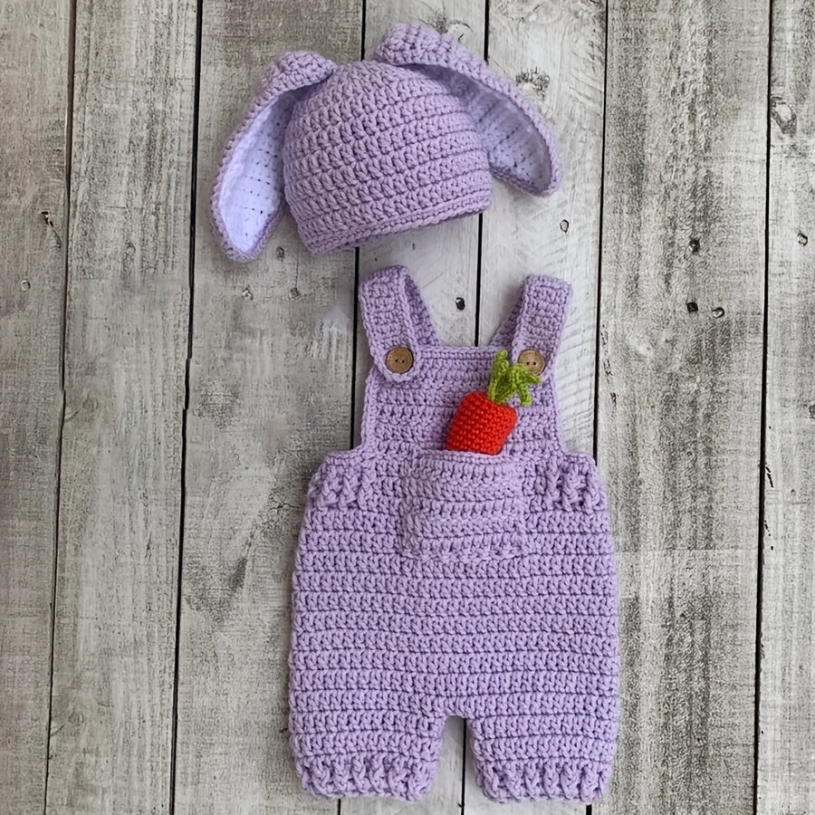 Crochet Carrot Bunny3Set of Cute Fleece-Lined Suspender Pants for Newborns