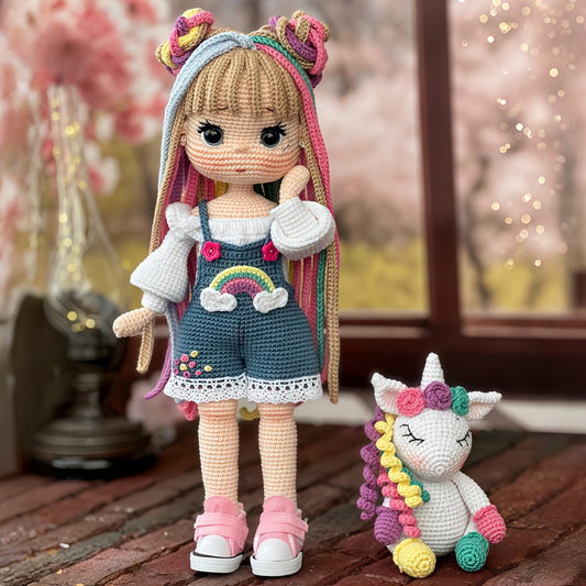 3pcs/set, adult pure handmade DIY crochet material pack, colorful twin sisters and unicorns, non-finished, with step-by-step text tutorials, cute and interesting spring home office desk decoration items, Easter, Christmas, Valentine's Day, Mother's Day, F
