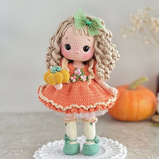 1 Beginner Princess Crochet Kit，Crochet Kit for Adults Beginners with Step-by-Step Text Tutorial，Pumpkin Girl DIY Knitting Kit，Cute and Fun Home Decor Ornaments，Birthday Valentine's Day Holiday Gifts