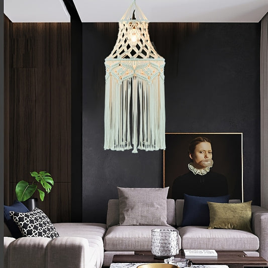 1Bohemian Style Handwoven Geometric Pattern Lampshade - Rectangular Fabric Lampshade with Tassel Trim，Suitable for Living Room、Bedroom、Office Art Decoration（Does not include lamp body），Cozy Room Decoration，Craftsmanship