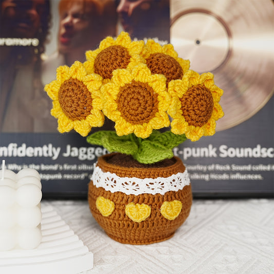 1Handwoven Sunflower Potted Plant Cozy Home Decor，Suitable for Office、Living Room、Bedroom - Gift for Wife、Mother、A thoughtful gift for my girlfriend（Birthday、Christmas、Thanksgiving Day、Valentine's Day）