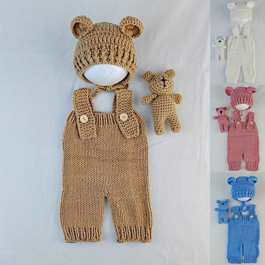 3Hand-Knitted Panda and Rabbit Newborn Photography Outfit - Shorts、Hat、Baby Boys and Girls' One-Piece ShortsSuit、Polyester Fiber、The perfect souvenir gift、Baby Clothing | Optimistic Design | Durable polyester、Baby Clothing