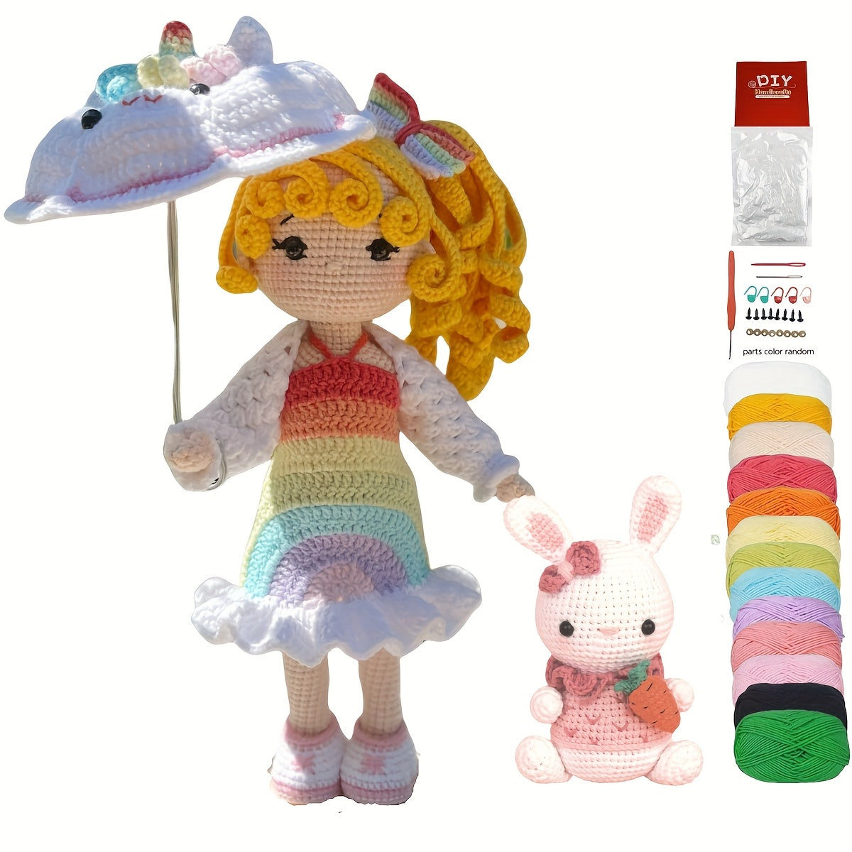 2pcs Princess Crochet Starter Kit for Beginners, Adult Crochet Set with Step-by-Step Text Tutorial, Girls and Bunny DIY Crocheting Kit, Cute and Interesting Spring/Summer Home Decor Ornaments, Birthday Valentine'S Day Gif