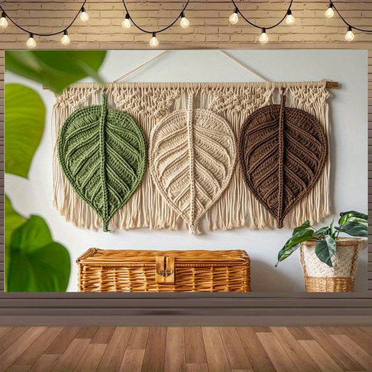 1pc Country Leaf MacLamy Wall Hanging - green、Beige、Brown woven design，Used for home decoration - Perfect for party backgrounds、Birthdays and Outdoor Celebrations - Craftsman Materials，No Electricity Required，McLamy Wall Mount