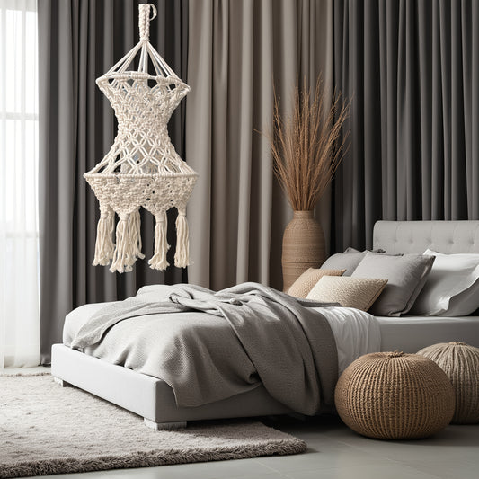 1 Handwoven Nordic Bohemian Macrame Lampshade - Cylindrical Polyester Fiber Decorative Lampshade，With Polished Metal Accents，No Electricity Required，Suitable for Families、Apartment、Housewarming Gift、Comfortable Bedroom Decoration|Nordic Design|Durable cra