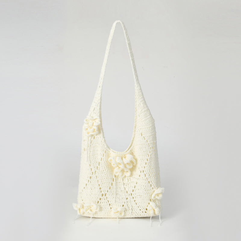 Original Handmade Crochet Woven Bag Women2025New ins Mori Hollow Flower Shoulder Bag Portable Crossbody Bag Summer