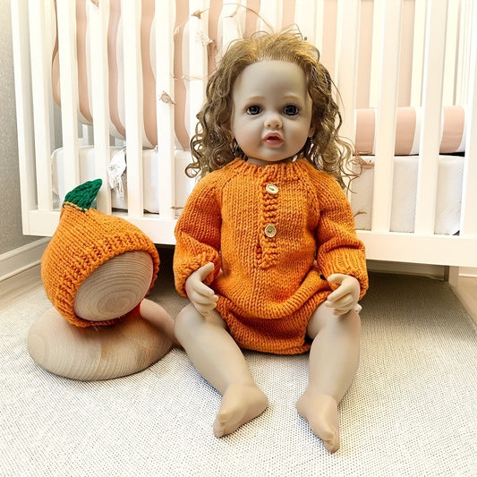 Newborn Photography Outfit Orange Theme Knit Hat and Long Sleeve Romper Studio Photo Shooting Accessories Set Easter Shower Gift for Baby Girl Boy