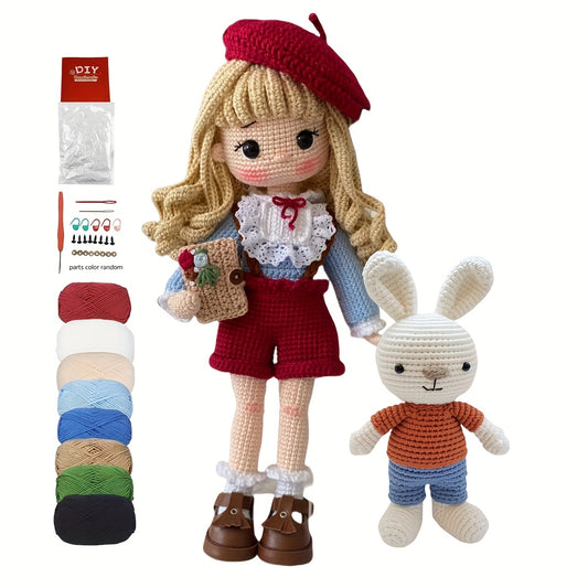1 Set Princess Beginner Crochet Kit, Adult Crochet Set with Step-by-Step Text Tutorial, Rabbit and Girl DIY Adult Crafts, Birthday Holiday Gift, Cute and Interesting Modern Home Decoration Ornament