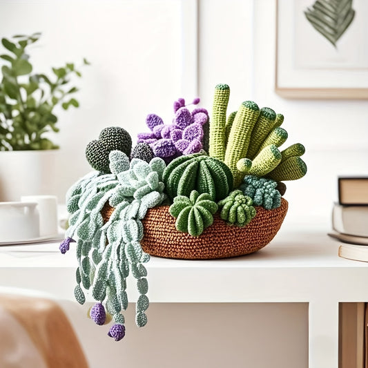 1Crochet Kit for Beginners with Potted Plants，Crochet Kit for Adults，With Step-by-Step Textual Tutorial，Cactus Succulent DIY Adult Crafts，Birthday and holiday gifts，Cute and Fun Modern Home Decor Ornaments