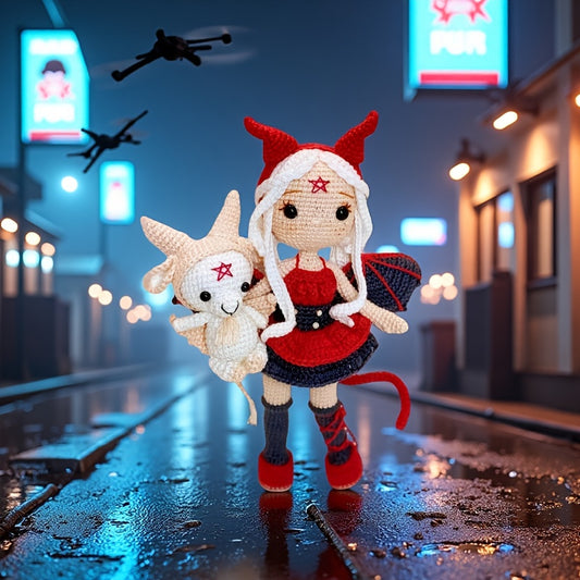 2Pieces/Set，Amigurumi Adult Crochet DIY，Red and White Witch and Little Devil，Suitable for Beginners，Includes all necessary materials for crochet，Paper English Basic Knitting Tutorial Manual，Exquisite Gift Bag，Healing Character Figurines，Can be used as a k