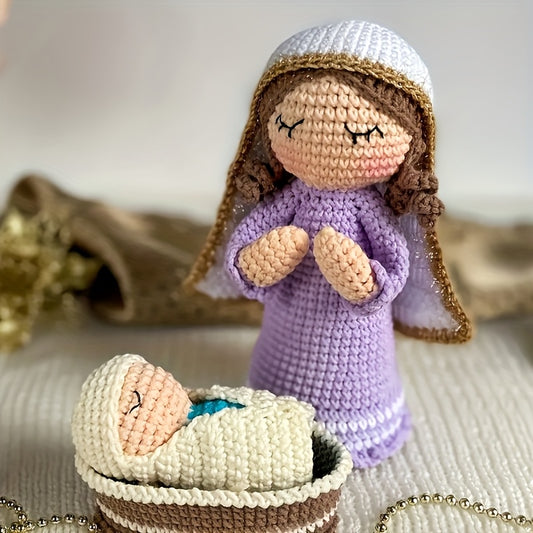 Knitting Beginner Kit DIY Small Christmas Set，Mixed Color，Cloth，Easy to Follow Specification，Handmade，With Jesus，Maria，Sheep，Suitable for winter birthdays，Thanksgiving Day，Christmas，Easter Gift，Handicraft Supplies