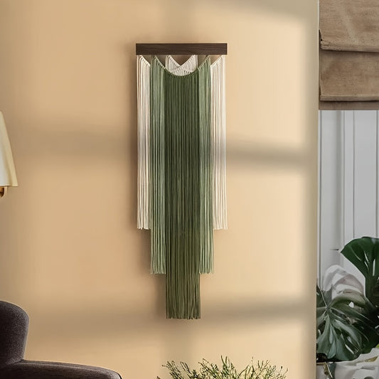 1Bohemian Style Handwoven Tapestry - Large Horizontal Wall Decoration with Wooden Board and Colorful Tassels，Exquisite Knot Design，Suitable for Living Room、Bedroom、Interior Home Decoration，Art Tapestry，Craftsmanship，Decorative Tapestry，For Interior Design