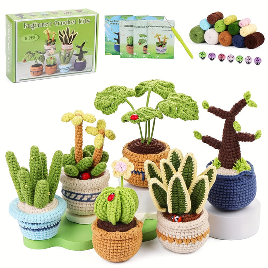 Crochet Kit，6 Crochet Kit for Potted Plants，Knitting Kit with Step-by-Step Video Tutorials，Crochet Yarn for Adults DIY Crochet Kit Succulent Plants Home Accessories，Random Color
