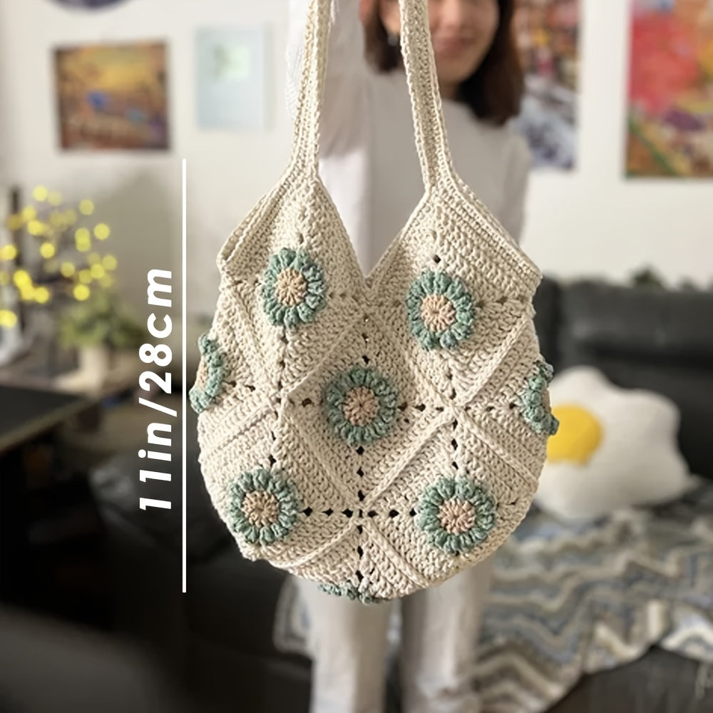Beginner Crochet Kit - Floral Plaid Handbag - Complete Set of Crochet Tools，Contains high-quality yarn、Tutorial。Suitable for Families、Friends、Perfect gift for couples，Christmas、Halloween and summer decorations, etc