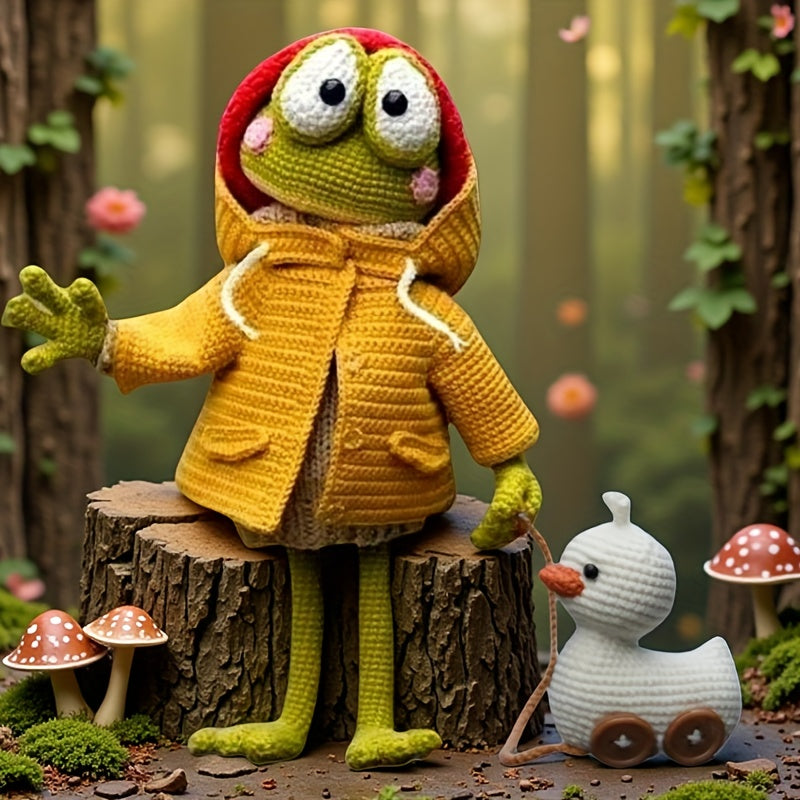 2Pieces/Set，Adult Handmade DIY Crochet Kit，Wearing a coat with a frog and duck，Non-Finished Product，With Step-by-Step Text Tutorial，Cute and Fun Spring Home Office Desk Decorations，Easter Christmas Valentine's Day Mother's Day Father's Day Party Favors Bi