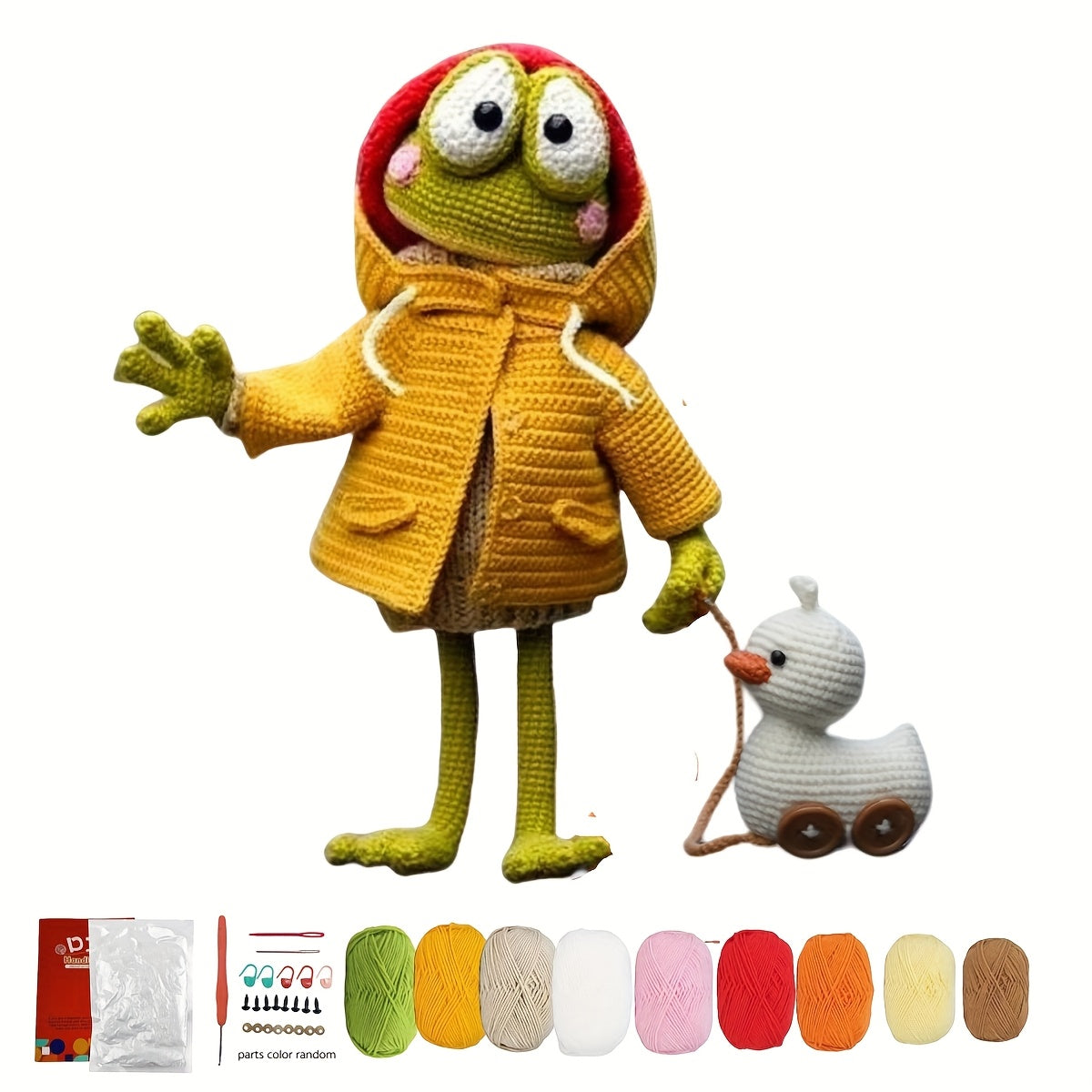 2Pieces/Set，Adult Handmade DIY Crochet Kit，Wearing a coat with a frog and duck，Non-Finished Product，With Step-by-Step Text Tutorial，Cute and Fun Spring Home Office Desk Decorations，Easter Christmas Valentine's Day Mother's Day Father's Day Party Favors Bi