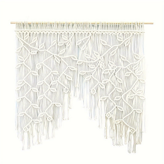 Handmade bohemian Leaf Pattern Tassel Tapestry - Large Size White and Beige Textured Wall Decoration，Suitable for Living Room、Bedroom、Office decorations，No Electricity Required Modern Home Art，Enhance the Aesthetic Appeal of the Room，Natural Style Handicr