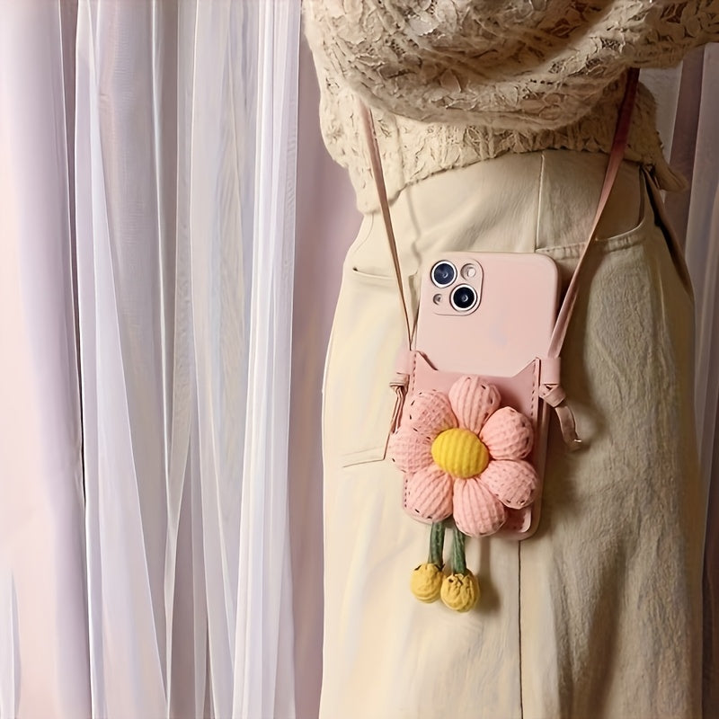 Suitable for Apple16/14 Pro Max Pink Floral Wristband Phone Case，Suitable iPhone 13and New12Crossbody Design。