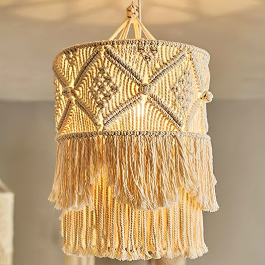 1 Handwoven Rope Bohemian Lampshade - Country Cottage Pendant Light，Decorated with tassels，No electricity needed for the living room、Bedroom、Cafe Decoration、Decorative Lampshade|Rural Charm |Simple craftsmanship