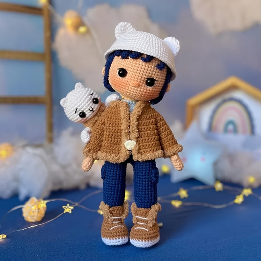 2Pieces/Set，Latest Amigurumi Adult Hand Knitting Kit，The Boy and His Bear，Cute and Fun Spring Modern Home Decor Ornaments，Non-Finished Product，With gradual PDF Text Tutorial Crochet Kit for Adults，Wedding Decorations Christmas Valentine's Day Thanksgiving