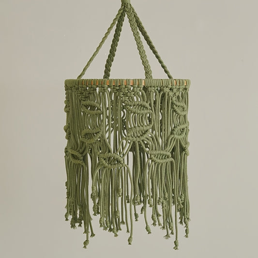 1Bohemian Style Handwoven Green Leaf Tassel Lampshade - Art Fabric Hanging Lamp Shade for Home Decoration（Does not include lights），Exquisite Woven Patterns